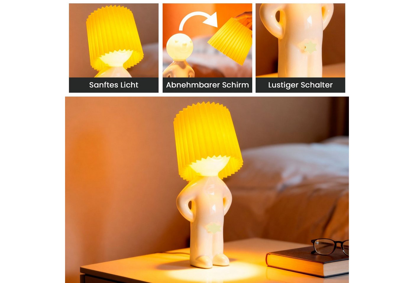 EAXUS LED Nachttischlampe Witzige LED Nachttischlampe - Dekoleuchte Scherzgeschenk, LED wechselbar, Warmweiß, Beleuchtetes Männchen mit Schniedel-Schalter Bild 4