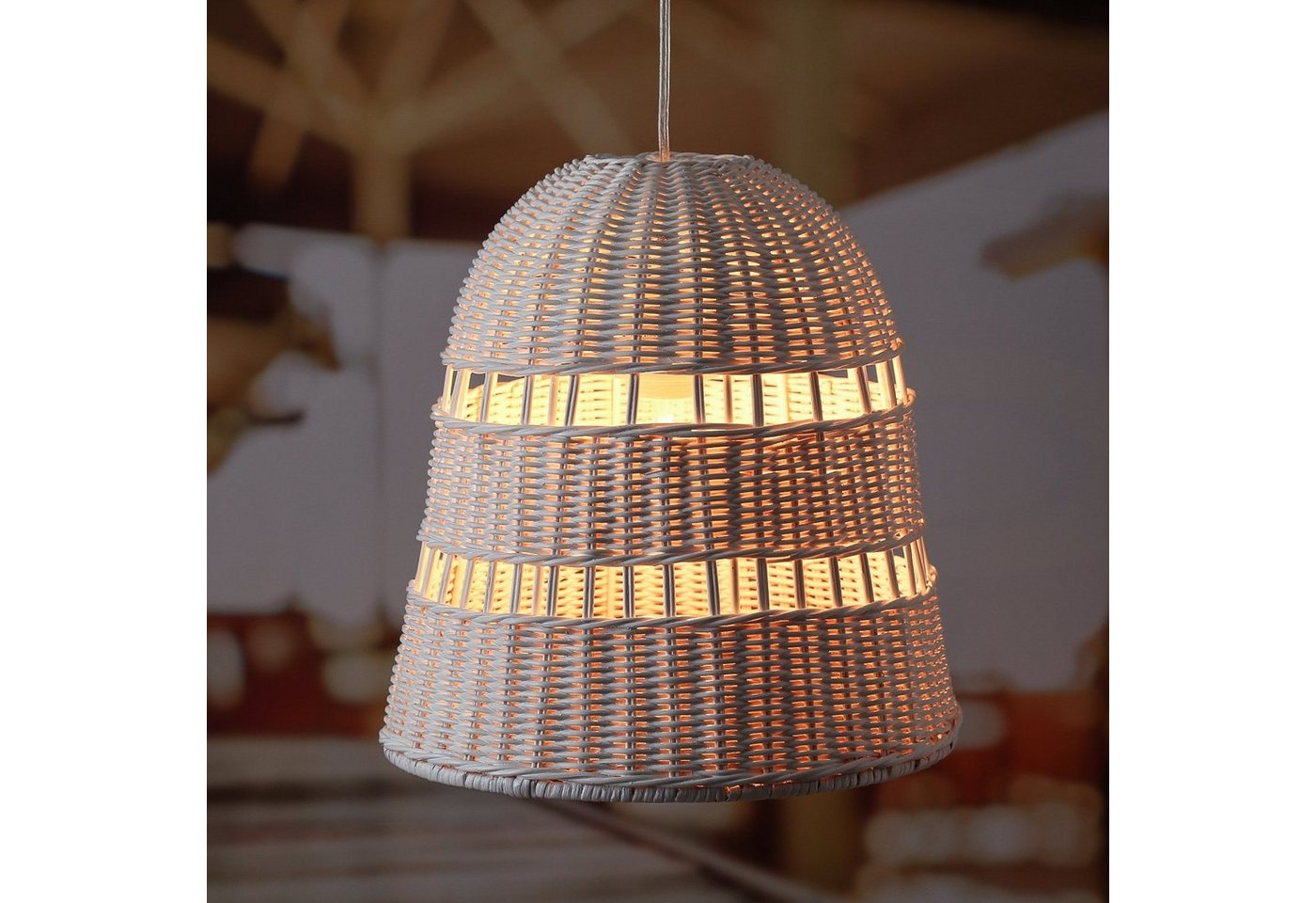 MARELIDA Deckenleuchte Lampenschirm Rattanoptik weiß H: 33cm E27 Fassung für Innen Balkon