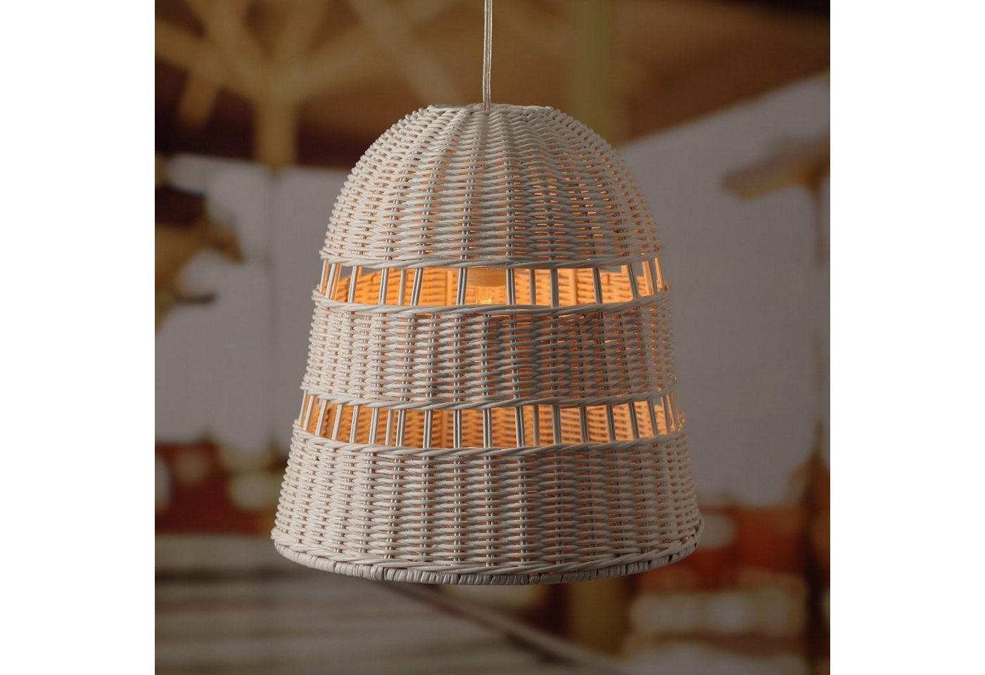 MARELIDA Deckenleuchte Lampenschirm Rattanoptik weiß H: 33cm E27 Fassung für Innen Balkon Bild 2