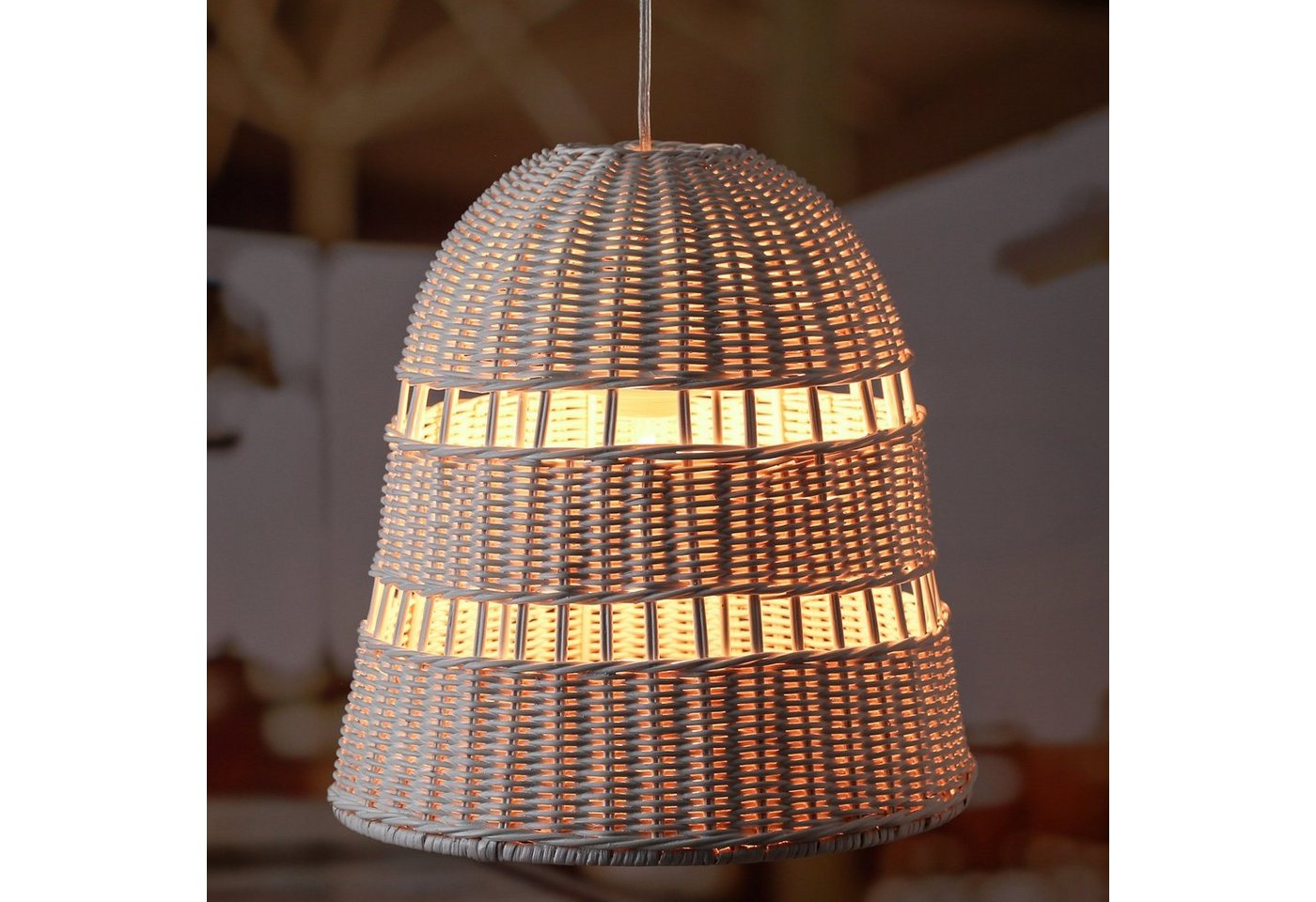 MARELIDA Deckenleuchte Lampenschirm Rattanoptik weiß H: 33cm E27 Fassung für Innen Balkon Bild 4