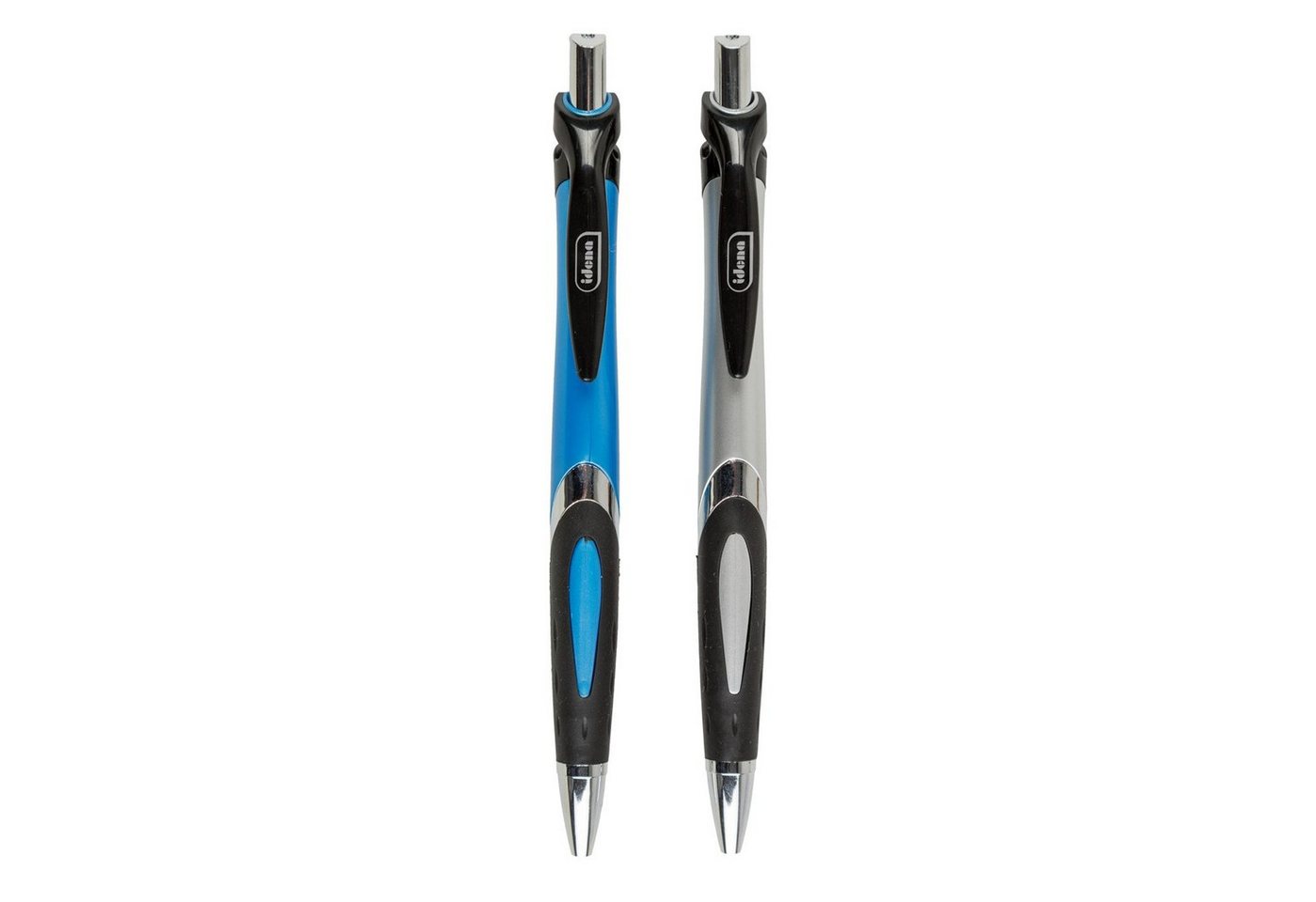 Idena Kugelschreiber Idena 512405 - Druckkugelschreiber, 2 Stück, blau und silber