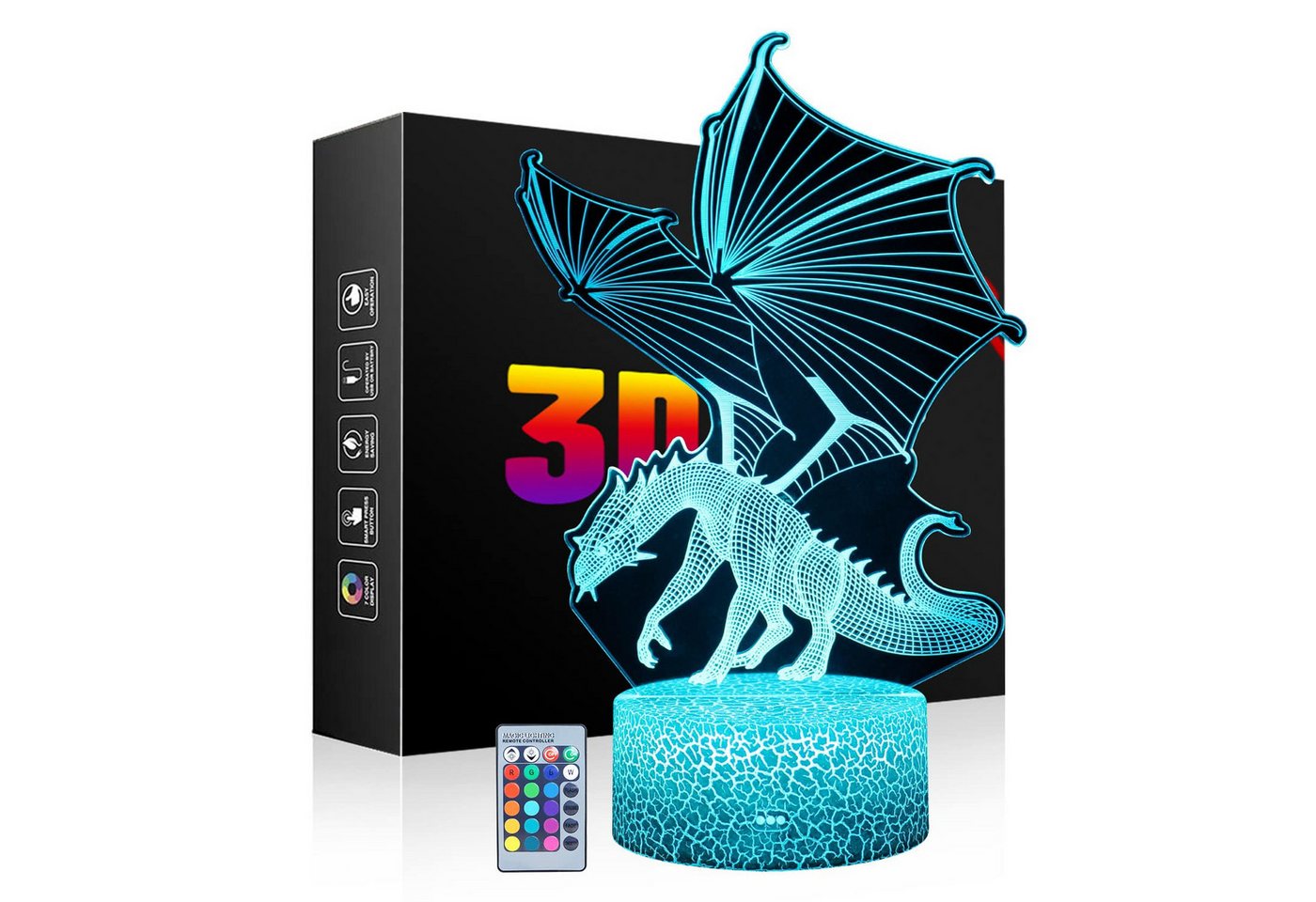Dreamy Cubby Nachtlicht 3D Dinosaurier-Nachtlicht für Kinder mit 16 Farben & Fernbedienung., Energieeffiziente LED-Lichtquelle, langlebig und augenschonend., Bunt, 16 Farben & 4 Modi mit Fernbedienung, 3D-Dinosaurier-Design. Bild 5