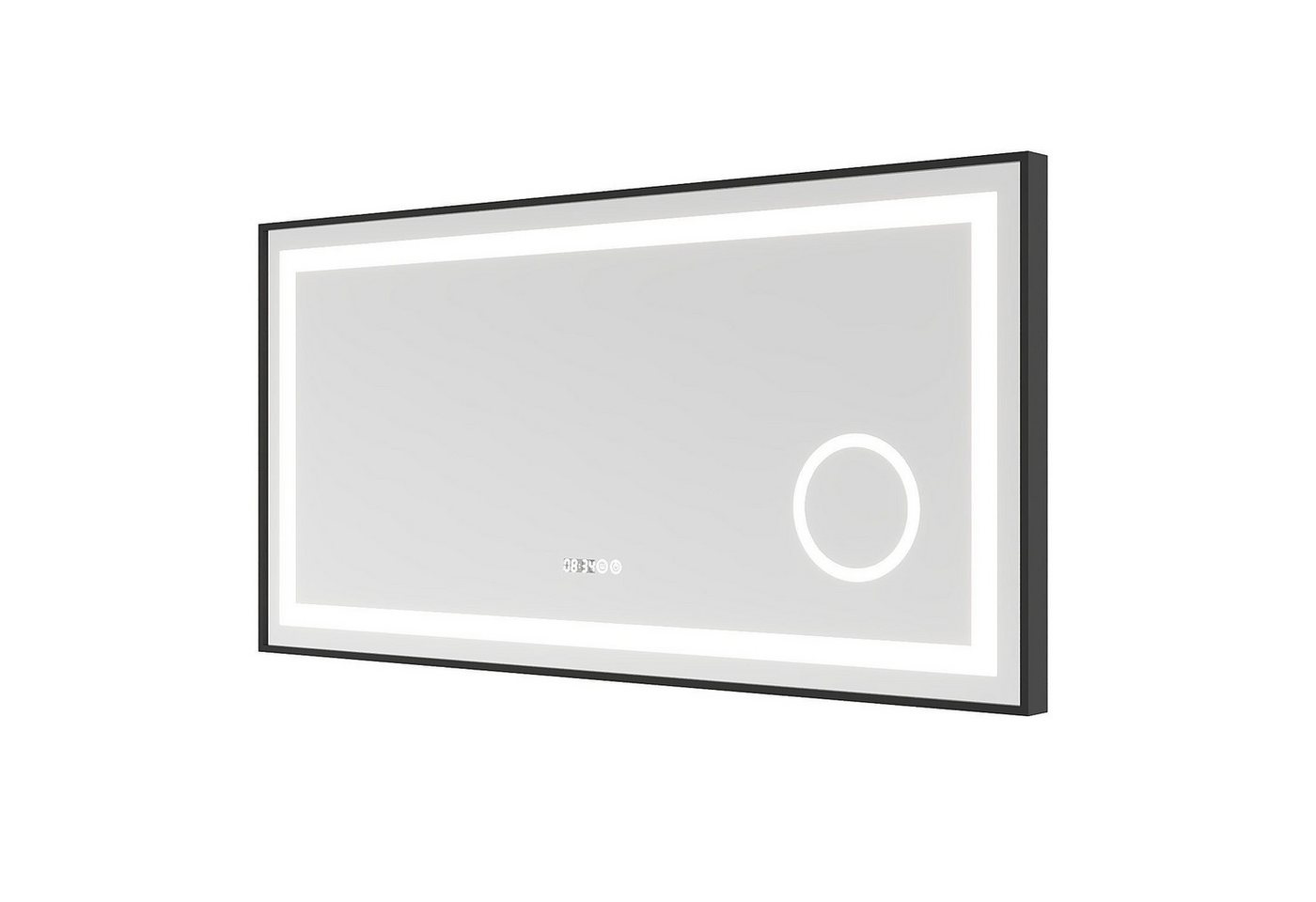 AQUALAVOS Badspiegel 100-120 cm LED Wandspiegel mit Beleuchtung Kaltweiß Dimmbar Badspiegel, Aluminiumrahmen Schwarz mat, Schminkspiegel 3-Fach Vergrößerung, IP44 Bild 2