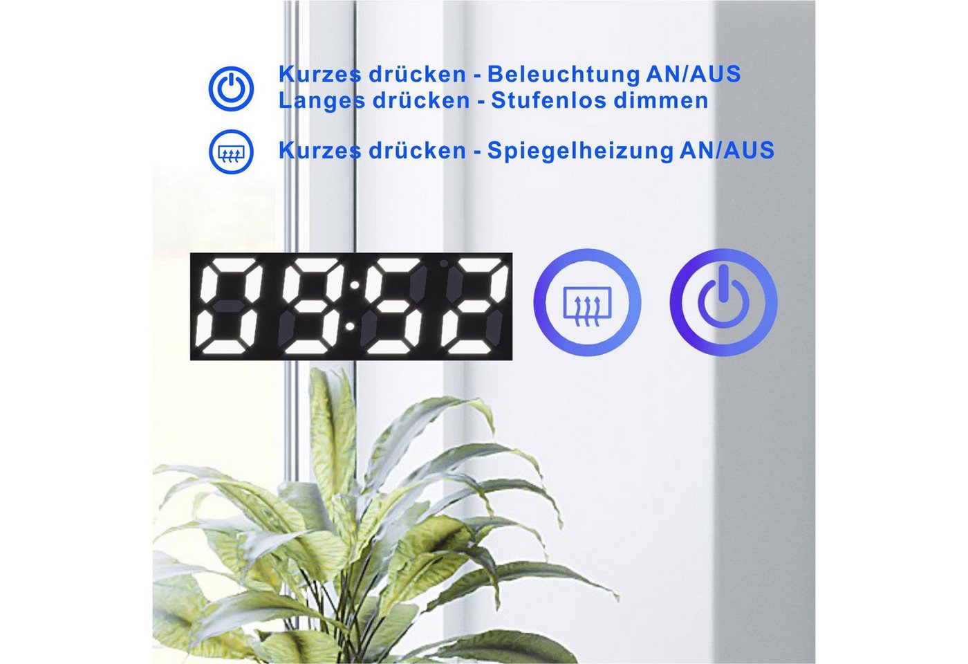 AQUALAVOS Badspiegel 100-120 cm LED Wandspiegel mit Beleuchtung Kaltweiß Dimmbar Badspiegel, Aluminiumrahmen Schwarz mat, Schminkspiegel 3-Fach Vergrößerung, IP44 Bild 3