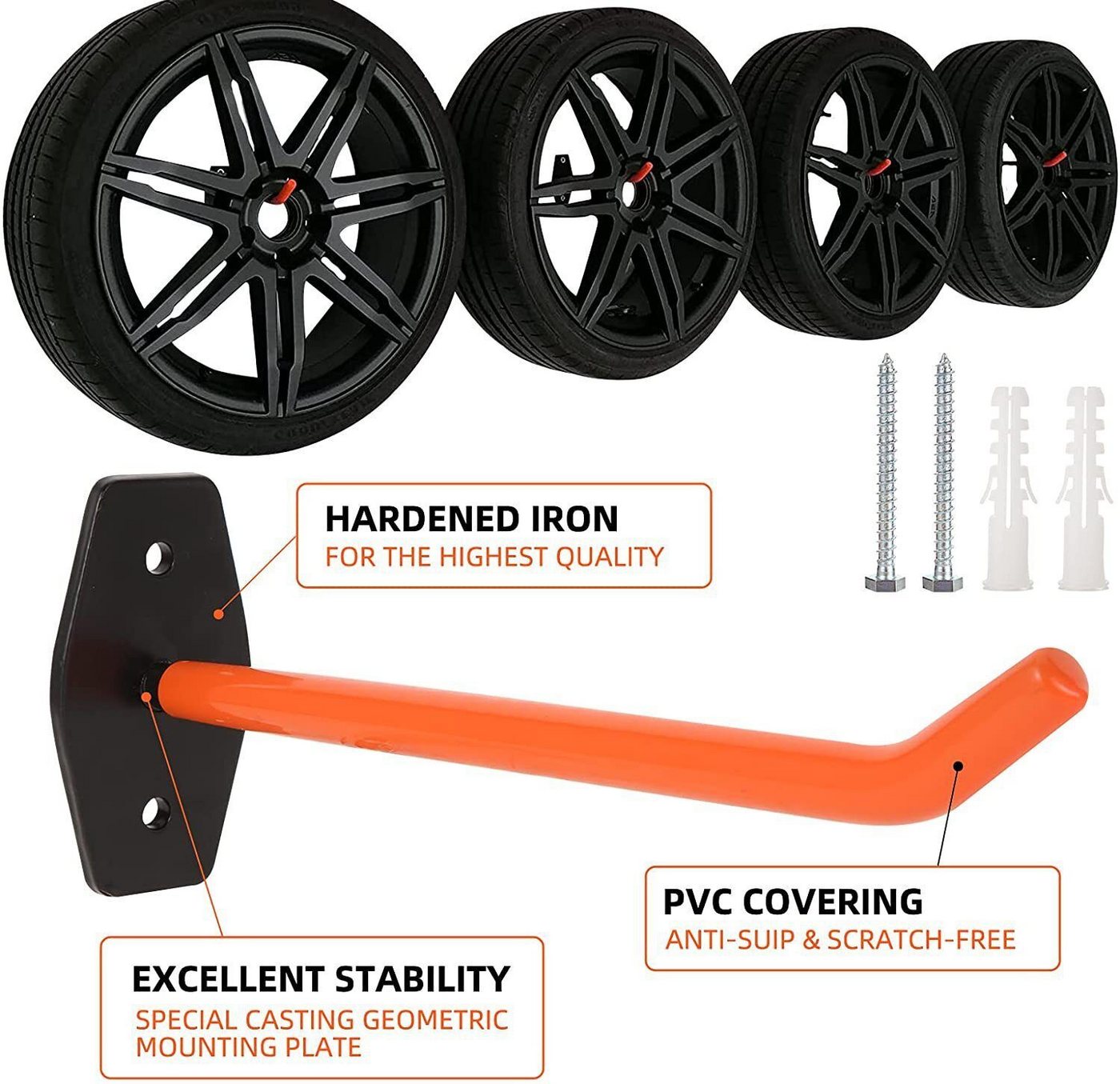 Refined Living Wandhalter 4x Reifenhalter Wand Haken Felgen Halterung Regal Bügel für Reifen, (Reifenhalter, Wandhaken Garage, Felgenhalterung, Reifenwandhalter, Garagenhaken, Aufbewahrung Wandhalter, Haltebügel Reifen, Reifenregal Wand, Werkzeughalter Garage, Haken Set Garage, Vielseitiges 4-teiliges Set, 4-St., für flexible Anwendung bei Reifen,Leitern,Schaufeln,Fahrrädern mehr), für Garage, Werkstatt, Schuppen oder Hauswirtschaftsraum