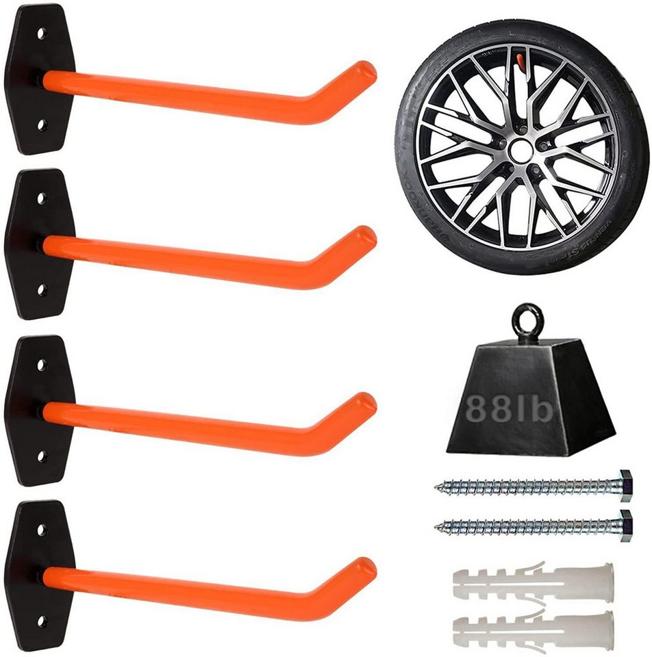 Refined Living Wandhalter 4x Reifenhalter Wand Haken Felgen Halterung Regal Bügel für Reifen, (Reifenhalter, Wandhaken Garage, Felgenhalterung, Reifenwandhalter, Garagenhaken, Aufbewahrung Wandhalter, Haltebügel Reifen, Reifenregal Wand, Werkzeughalter Garage, Haken Set Garage, Vielseitiges 4-teiliges Set, 4-St., für flexible Anwendung bei Reifen,Leitern,Schaufeln,Fahrrädern mehr), für Garage, Werkstatt, Schuppen oder Hauswirtschaftsraum Bild 3