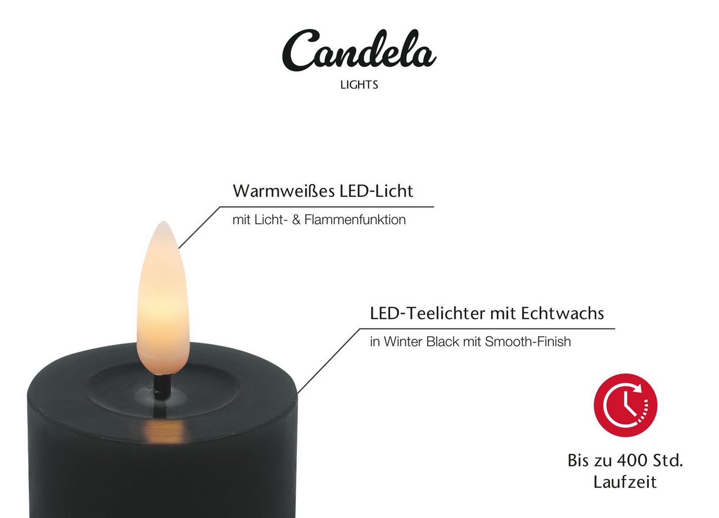 LC Home LED-Kerze Candela Lights LED Kerzen 6er Set ?4,5cm schwarz glatt smooth