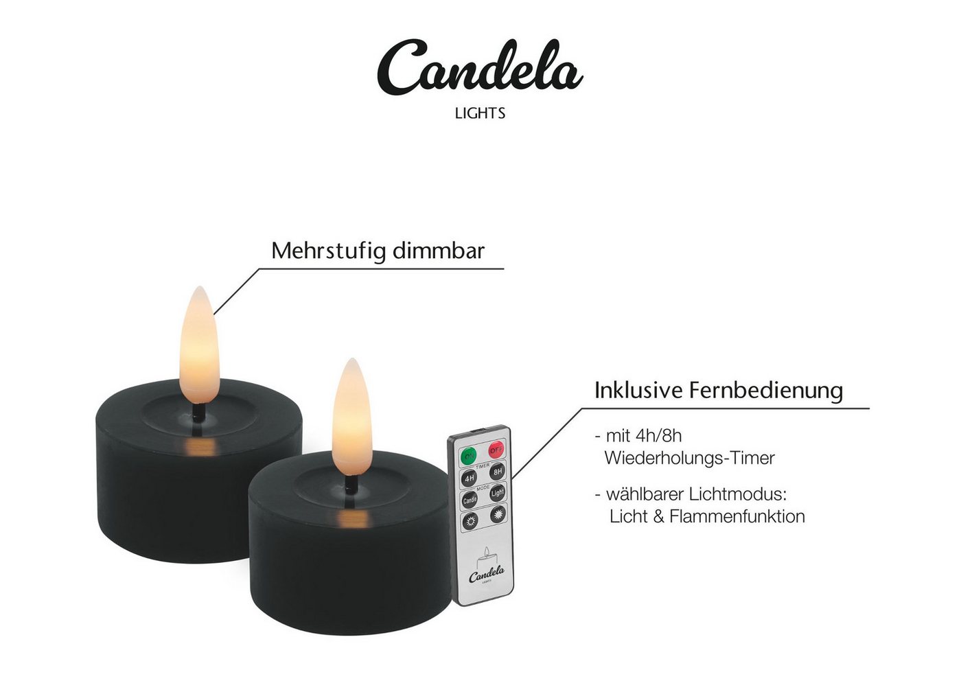 LC Home LED-Kerze Candela Lights LED Kerzen 6er Set ?4,5cm schwarz glatt smooth Bild 3