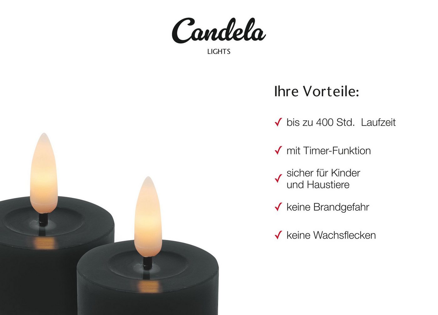 LC Home LED-Kerze Candela Lights LED Kerzen 6er Set ?4,5cm schwarz glatt smooth Bild 4