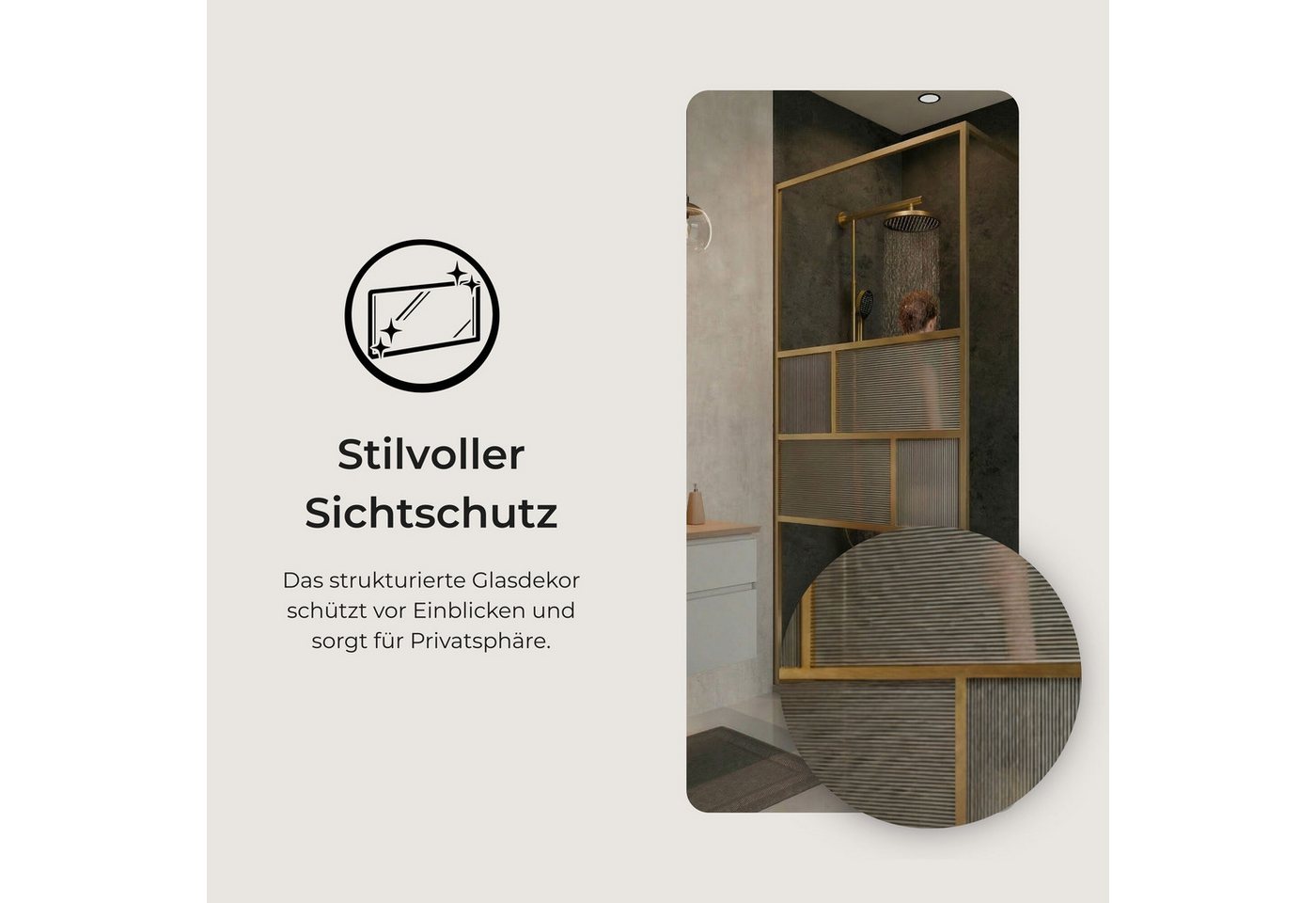 Schulte Duschwand Alexa Style Walk In 90-140x200 cm, Sicherheitsglas, (1 tlg), mit Riffelstruktur vollgerahmt Goldoptik Bild 2
