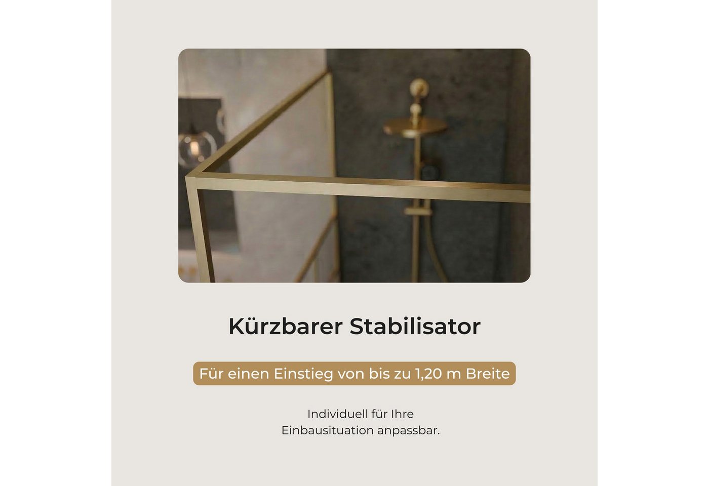 Schulte Duschwand Alexa Style Walk In 90-140x200 cm, Sicherheitsglas, (1 tlg), mit Riffelstruktur vollgerahmt Goldoptik Bild 4