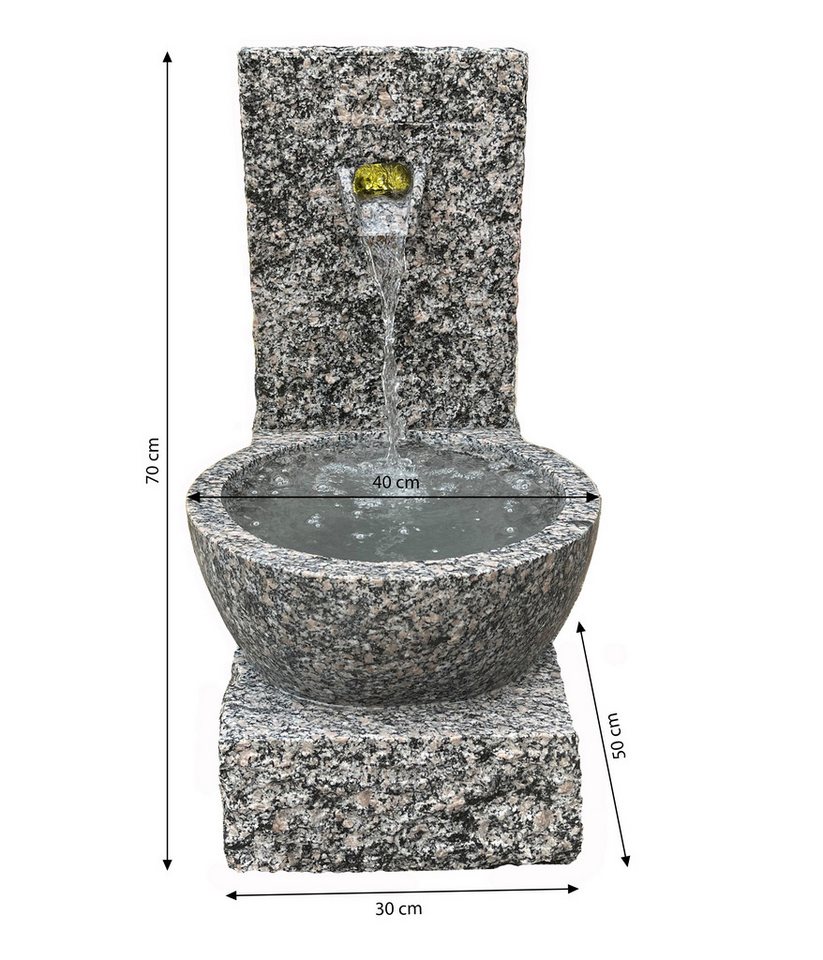 Dehner Gartenbrunnen Peel, 70 x 50 x 50 cm, Granit, 50 cm Breite, frostbeständiger Außenbrunnen, Komplett-Set mit Pumpe / Trafo / LED Bild 3