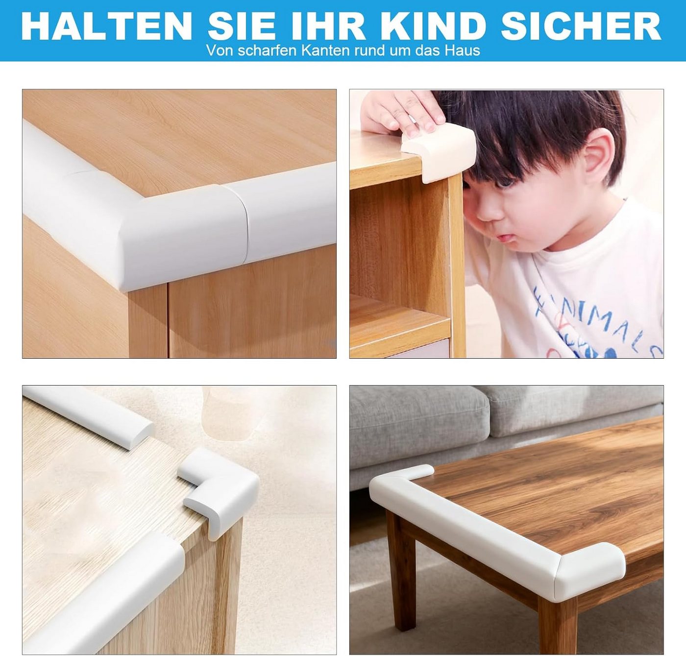 FELIXLEO Kindersicherung 2M Kantenschutz Baby Schaumstoff 10 Stk Tischkantenschutz Weiß Bild 4