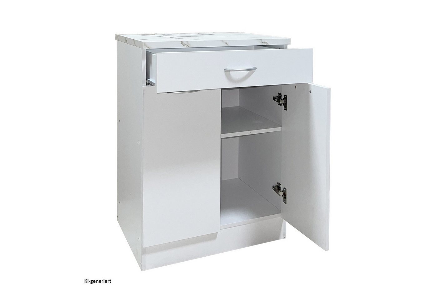 HTI-Living Unterschrank Küchenunterschrank Jenna Weiß 60 cm mit Schublade (1 Stück, 1-St., 1 Küchenunterschrank) Modular erweiterbar, modernes Design, Arbeitsplatte Marmoroptik