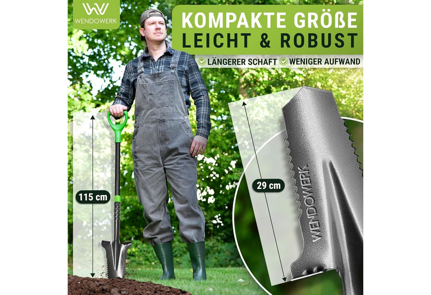 WENDOWERK Spaten Wurzelspaten 115cm Spaten Wurzelsäge breite Trittfläche Gartenspaten Bild 5