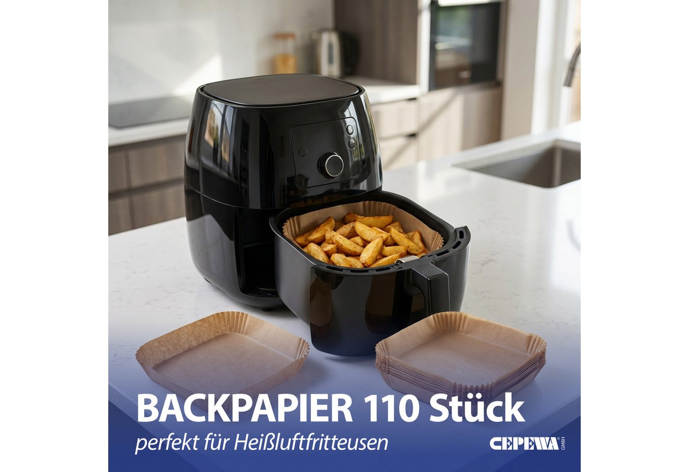 CEPEWA Backpapier Backpapier für Air Fryer Backofen 20-24cm 110Stück 24x24x4,5cm Bild 3
