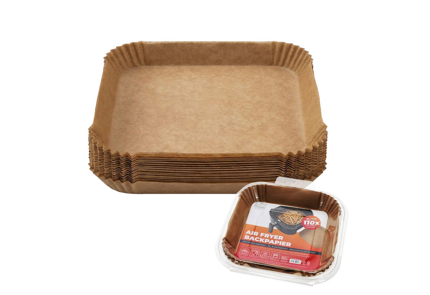 CEPEWA Backpapier Backpapier für Air Fryer Backofen 20-24cm 110Stück 24x24x4,5cm Bild 5