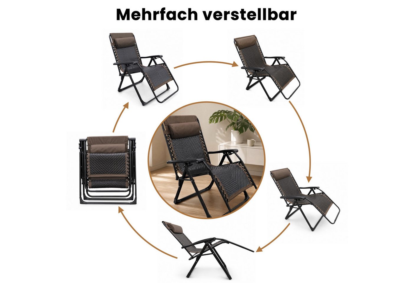 DAITORE Gartenliege Sonnenliege mit verstellbarer Rückenlehne, Kissen & Kopfpolster, für Patio-Garten-Strand-Pool, mit Kissen-Unterstützung 200kg Bild 2