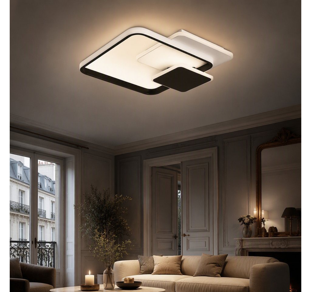 BlingBin LED Deckenleuchte dimmbar im 3Quadrat-Design, 35 W, Deckenlampe mit Bluetooth-App, 3Quadrat-Design, LED fest integriert, Warmweiß, Kaltweiß, Neutralweiß, 38,5 cm, weiß/Schwarz für Wohnzimmer, Schlafzimmer, Esszimmer Bild 4