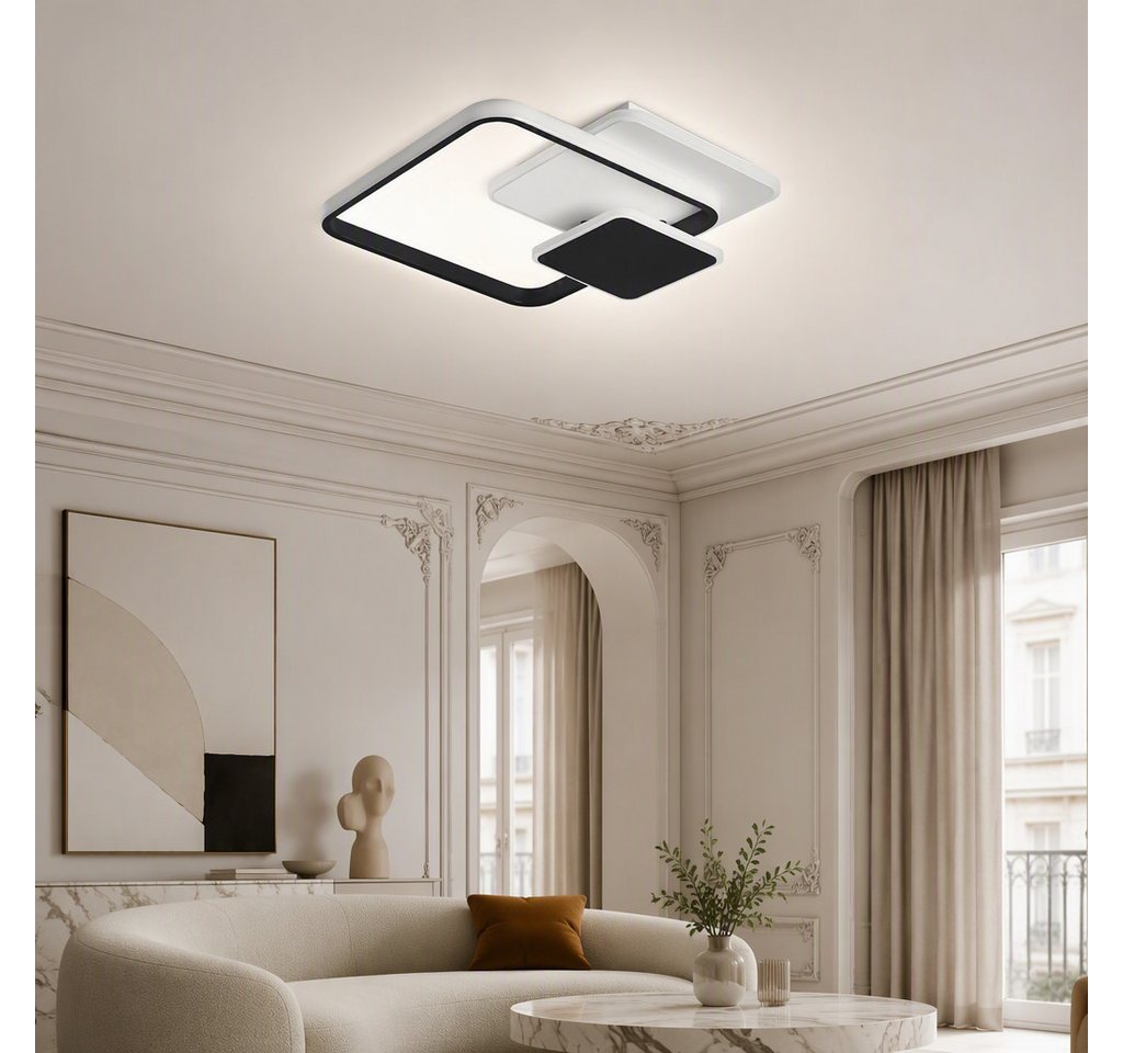 BlingBin LED Deckenleuchte dimmbar im 3Quadrat-Design, 35 W, Deckenlampe mit Bluetooth-App, 3Quadrat-Design, LED fest integriert, Warmweiß, Kaltweiß, Neutralweiß, 38,5 cm, weiß/Schwarz für Wohnzimmer, Schlafzimmer, Esszimmer Bild 5