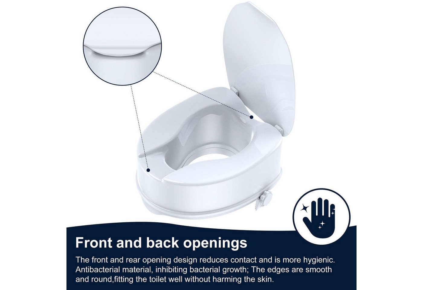 BBWL Toiletten-Stuhl Toilettensitzerhöhung 12/15 cm höhenwahl WC-Sitzerhöhung bis 180 kg, mit rutschfester Befestigung, ergonomischem Sitz & Hygieneöffnung Bild 4