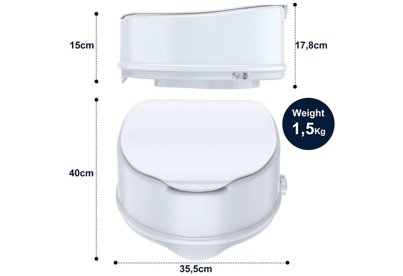 BBWL Toiletten-Stuhl Toilettensitzerhöhung 12/15 cm höhenwahl WC-Sitzerhöhung bis 180 kg, mit rutschfester Befestigung, ergonomischem Sitz & Hygieneöffnung Bild 5