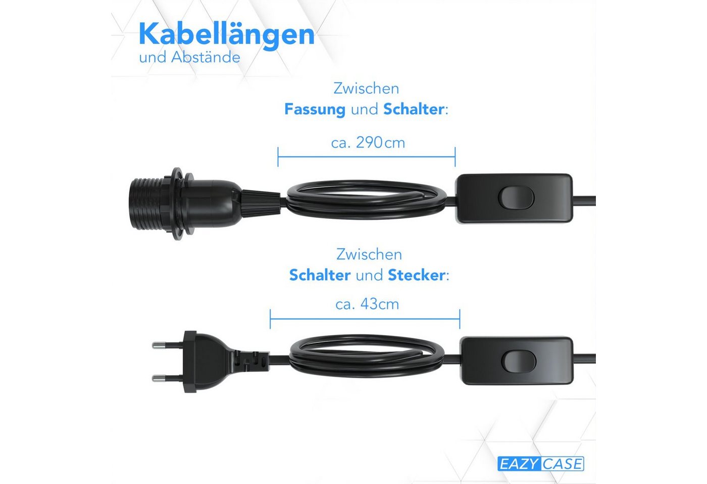 EAZY CASE Lampenfassung 3x E14 Lampensockel mit Schalter und Kabel 3,5m, (Spar-Set, 3-St), E14 Fassung Schalter Lampen Kabel Netzstecker Lampenaufhängung Schwarz Bild 2