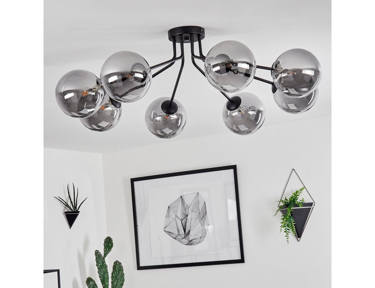 hofstein Deckenleuchte »Garaguso« moderne Deckenlampe aus Metall/Glas in Schwarz/Rauchfarben, ohne Leuchtmittel, Leuchte im Retro/Vintage-Design mit Schirmen aus Rauchglas, 8xG9 Bild 4