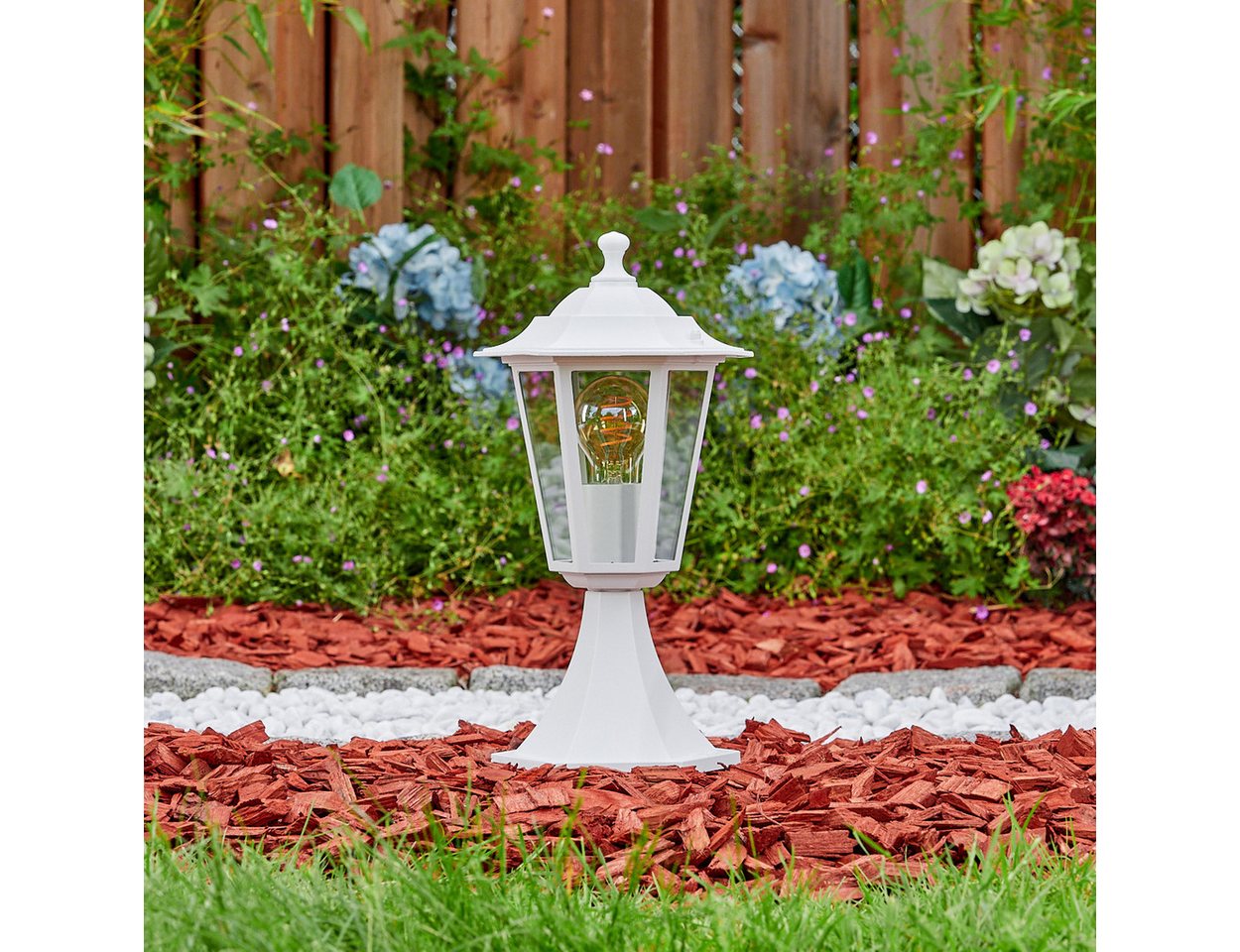 hofstein Pollerleuchte Sockelleuchte aus Metall/Glas in Weiß/Klar, ohne Leuchtmittel, antiker Look Wegeleuchte, Gartenlampe, Gartenbeleuchtung IP44, 1 x E27 Bild 2