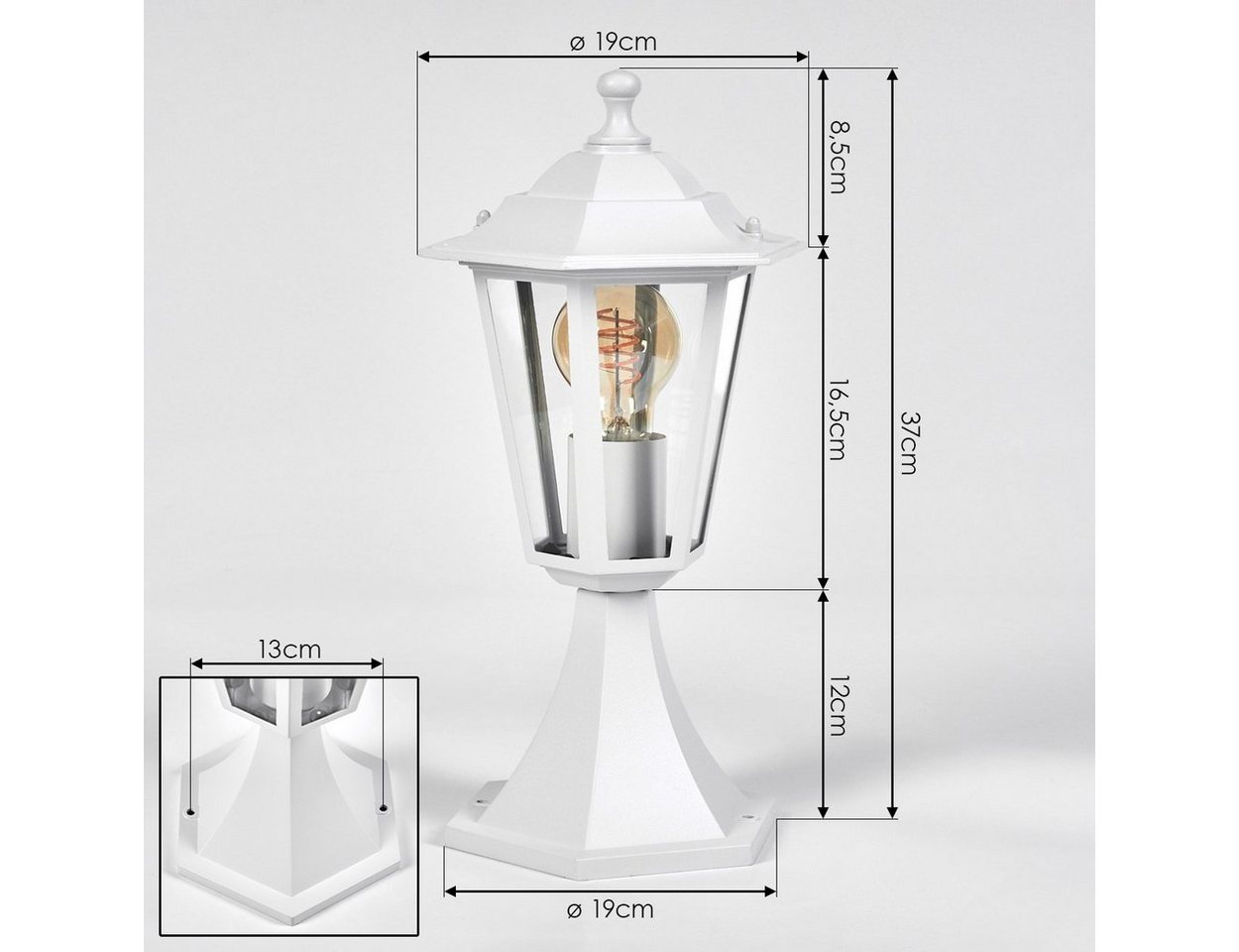 hofstein Pollerleuchte Sockelleuchte aus Metall/Glas in Weiß/Klar, ohne Leuchtmittel, antiker Look Wegeleuchte, Gartenlampe, Gartenbeleuchtung IP44, 1 x E27 Bild 3