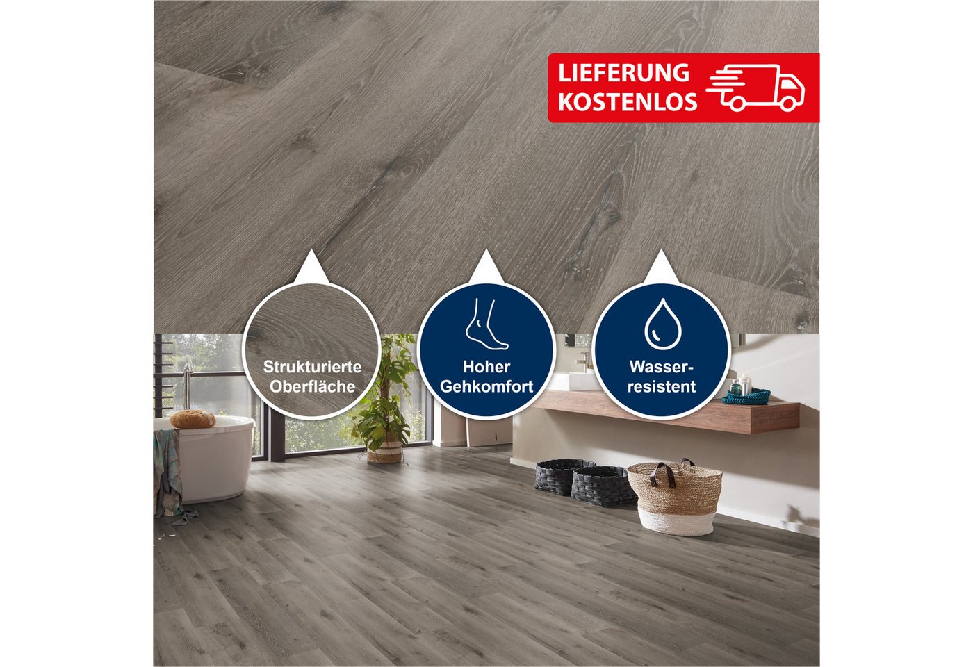 Strong SPC Designboden 1220 x 228 x 3,8 mm Premium Klick-Vinylboden Holzoptik, Packung mit 2,782 qm, Versandkostenfreie Lieferung, Wasserfest, Klicksystem, Strukturierte Premium Oberfläche