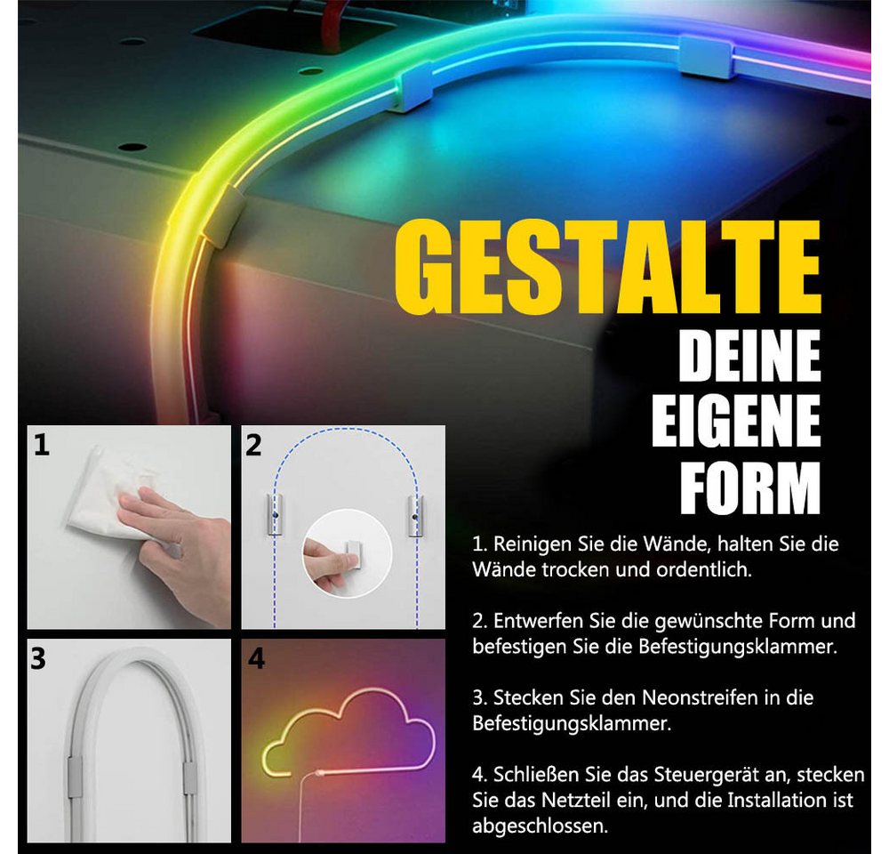 LMaxhome LED Stripe 5M Neon Streifen RGBIC Lichtband Smart Streifen Flexibler APP Steuerun, 300-flammig, 24W, Wifi, DIY, Wasserdicht, Dimmbar mit Alexa und Google