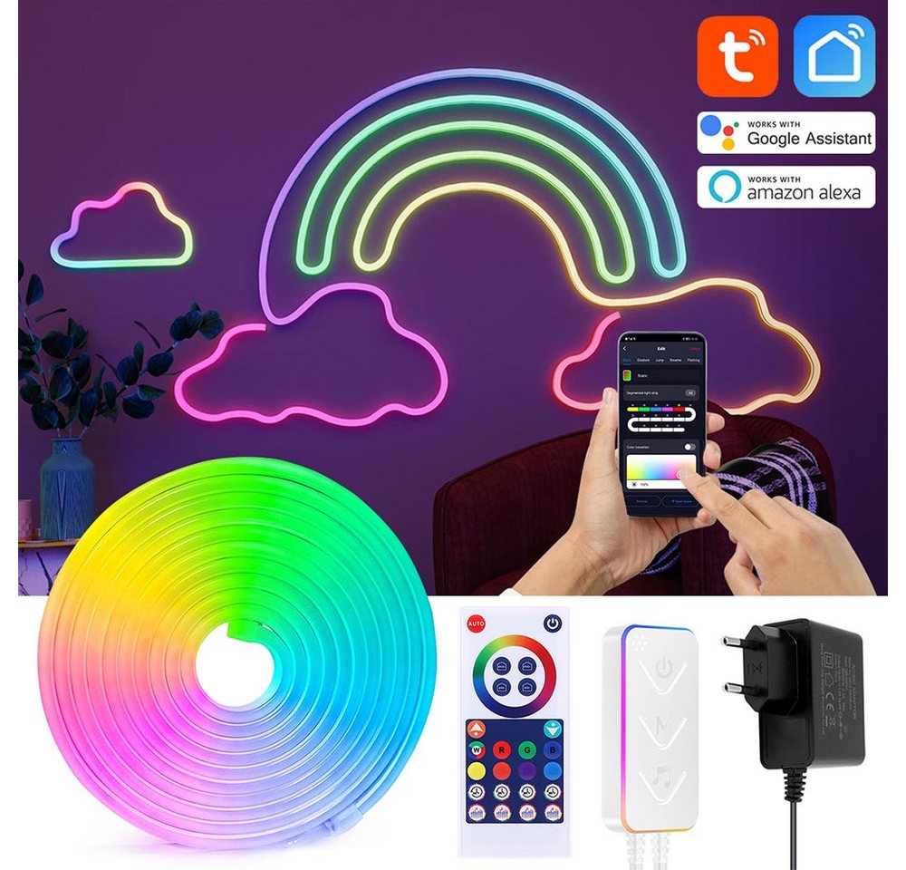 LMaxhome LED Stripe 5M Neon Streifen RGBIC Lichtband Smart Streifen Flexibler APP Steuerun, 300-flammig, 24W, Wifi, DIY, Wasserdicht, Dimmbar mit Alexa und Google Bild 3