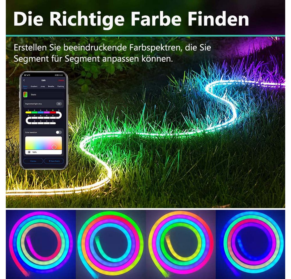 LMaxhome LED Stripe 5M Neon Streifen RGBIC Lichtband Smart Streifen Flexibler APP Steuerun, 300-flammig, 24W, Wifi, DIY, Wasserdicht, Dimmbar mit Alexa und Google Bild 5