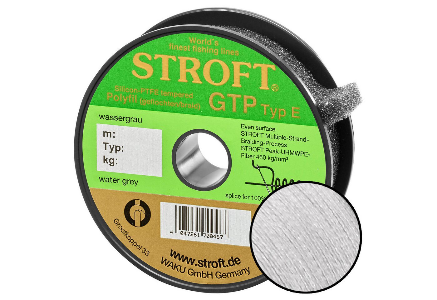Stroft Angelschnur Stroft Schnur GTP Typ E geflochten wassergrau 150m, 150 m Länge, 0.15 mm Fadendurchmesser, (1-St), 4,75kg Tragkraft