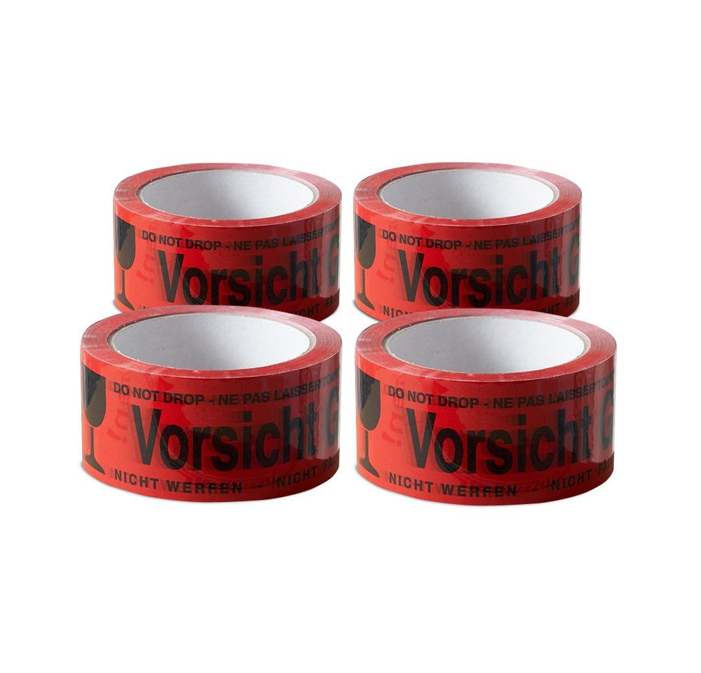 ARLI Klebeband 4x Klebeband " Vorsicht Glas " Packband rot Paketband (4er, 4-St., Set) PP 48 mm x 66 m Paket Band