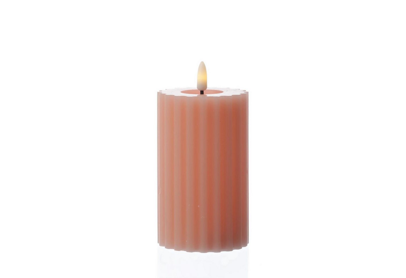 MARELIDA LED-Kerze Liv Echtwachs gerillt mit Rillen flackernd H: 14,5cm Timer rosa, LED Classic, warmweiß (2100K bis 3000K)