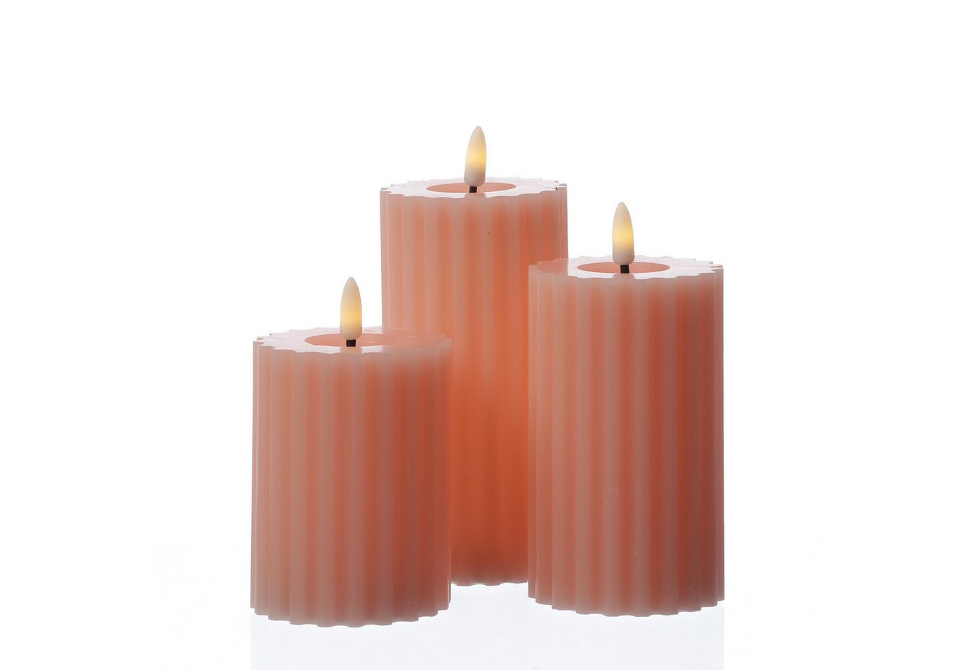 MARELIDA LED-Kerze Liv Echtwachs gerillt mit Rillen flackernd H: 14,5cm Timer rosa, LED Classic, warmweiß (2100K bis 3000K) Bild 2