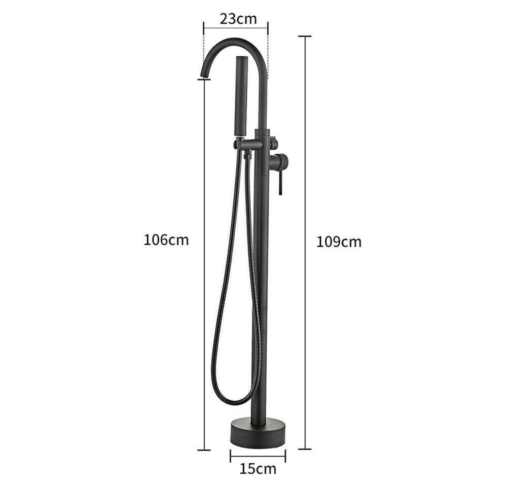 JEOBEST Wannenarmatur Freistehende Wannenarmatur, Warm und Kaltwassermischer mit Handbrause, aus Kupfer Bild 3