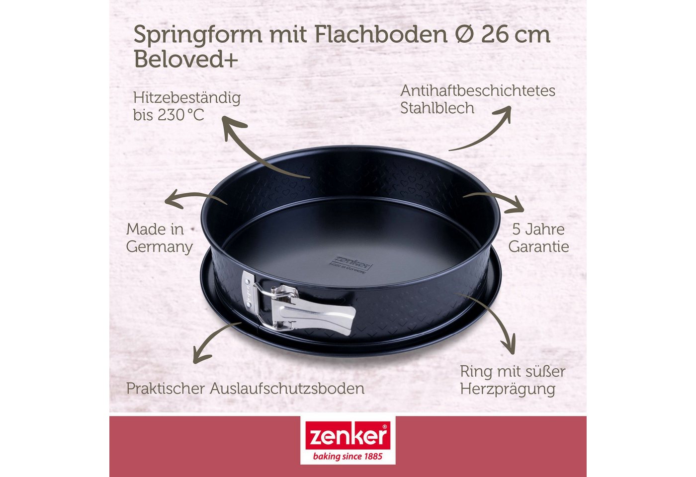 Zenker Springform mit Flachboden, Backform, Kuchenform, Herz-Design Bild 2