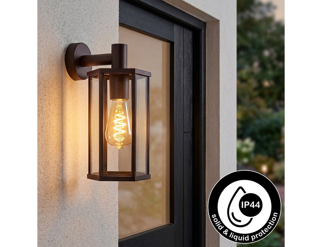 hofstein Außen-Wandleuchte Außenwandlampe aus Metall/Glas in Rostfarben/Klar, ohne Leuchtmittel, Wandleuchte außen abwärts im modernen Retro/Vintage-Design, E27, IP44