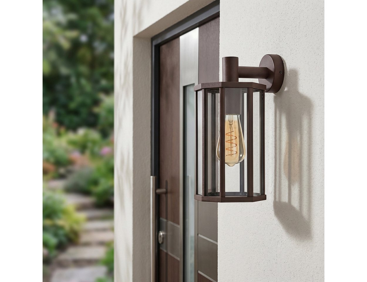 hofstein Außen-Wandleuchte Außenwandlampe aus Metall/Glas in Rostfarben/Klar, ohne Leuchtmittel, Wandleuchte außen abwärts im modernen Retro/Vintage-Design, E27, IP44 Bild 2