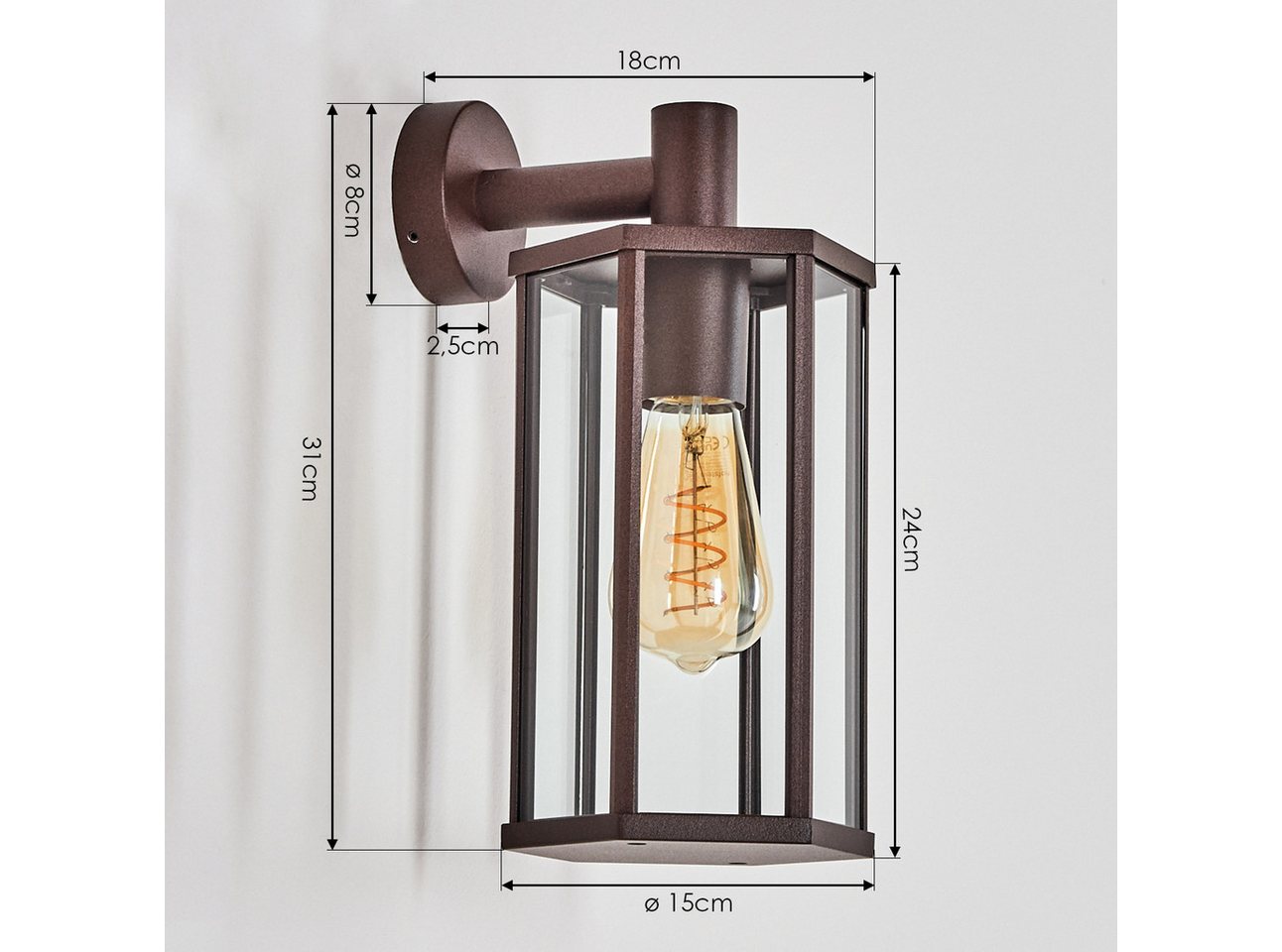 hofstein Außen-Wandleuchte Außenwandlampe aus Metall/Glas in Rostfarben/Klar, ohne Leuchtmittel, Wandleuchte außen abwärts im modernen Retro/Vintage-Design, E27, IP44 Bild 3