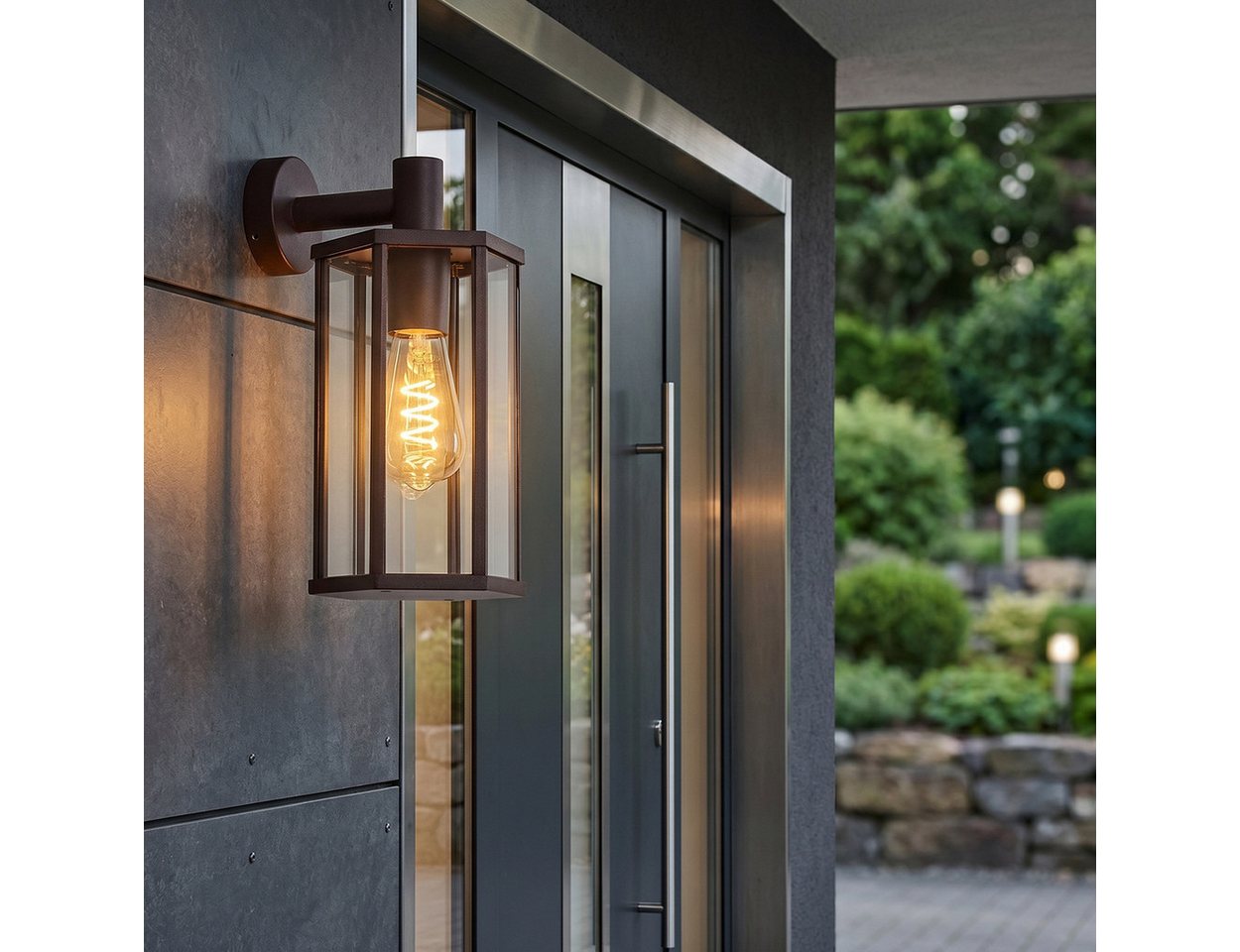 hofstein Außen-Wandleuchte Außenwandlampe aus Metall/Glas in Rostfarben/Klar, ohne Leuchtmittel, Wandleuchte außen abwärts im modernen Retro/Vintage-Design, E27, IP44 Bild 4