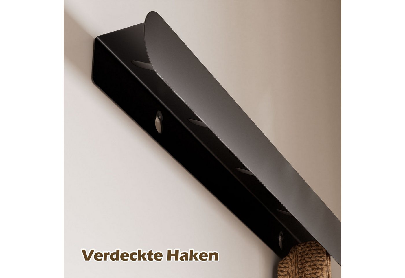 Yorbay Wandgarderobe mit Ablagebrett, Garderobenleiste aus Metall, verdeckte Garderobenhaken Bild 2