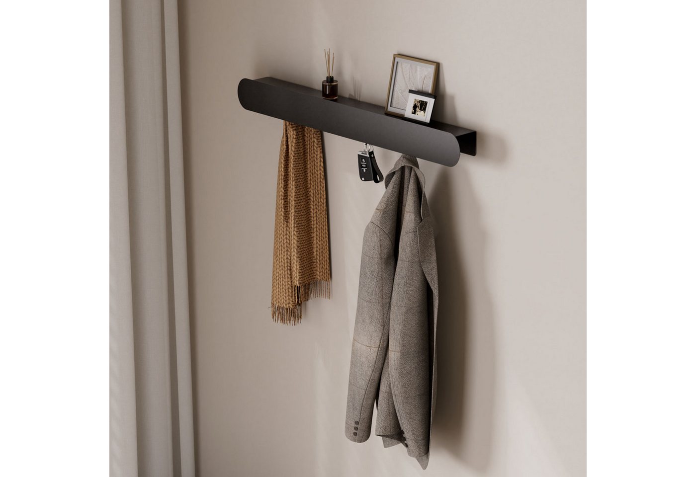 Yorbay Wandgarderobe mit Ablagebrett, Garderobenleiste aus Metall, verdeckte Garderobenhaken Bild 3