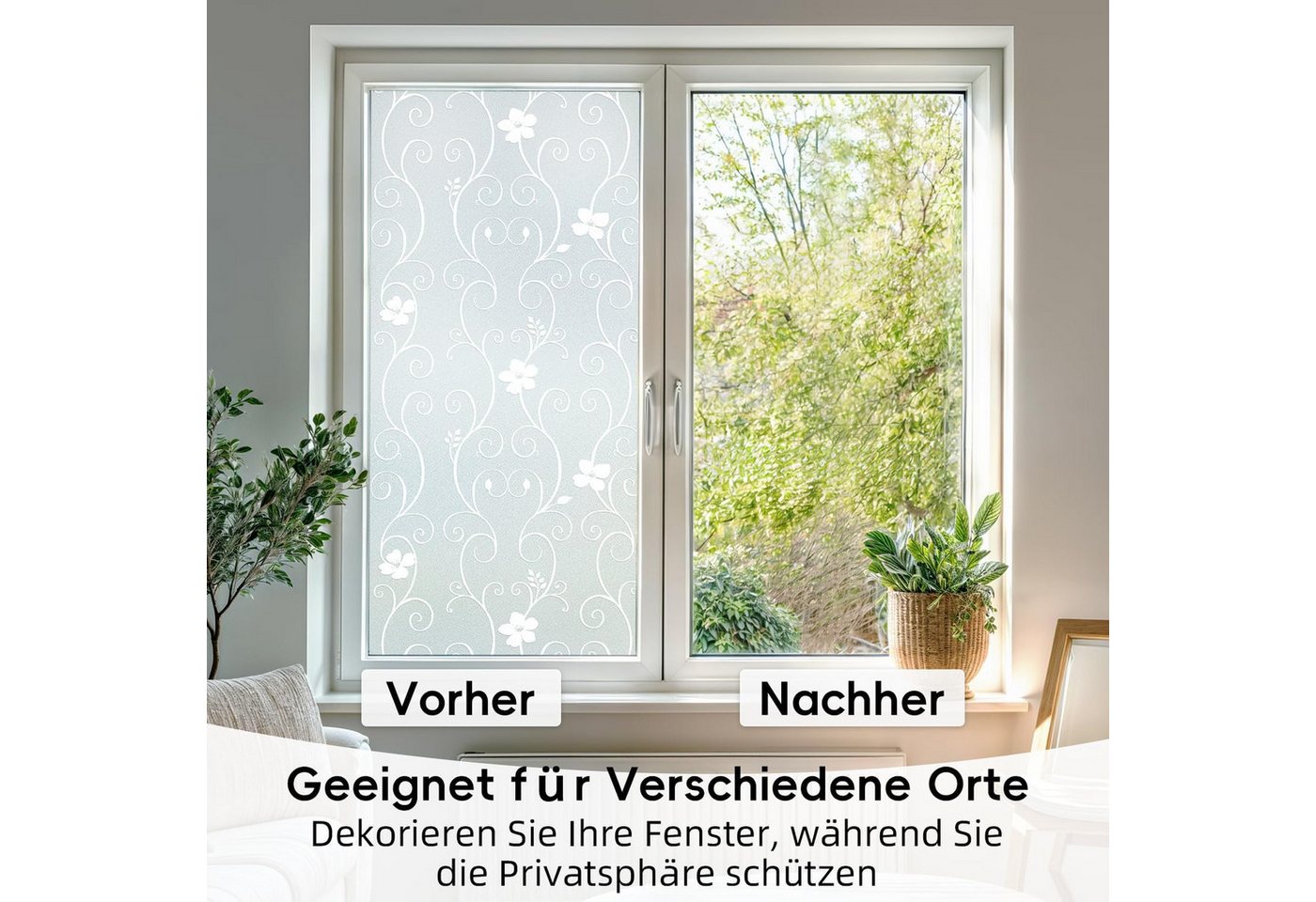 FELIXLEO Fensterfolie Fensterfolie Sichtschutzfolie Milchglasfolie Blume 90x200 cm