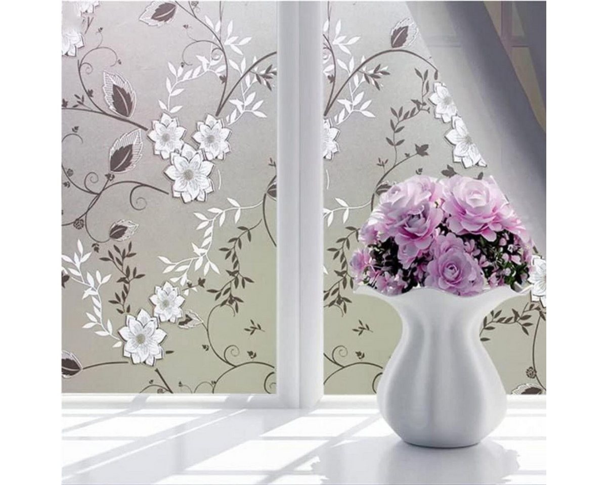 FELIXLEO Fensterfolie Fensterfolie Blickdicht Selbsthaftend Motiv Blume Deko 90x200cm