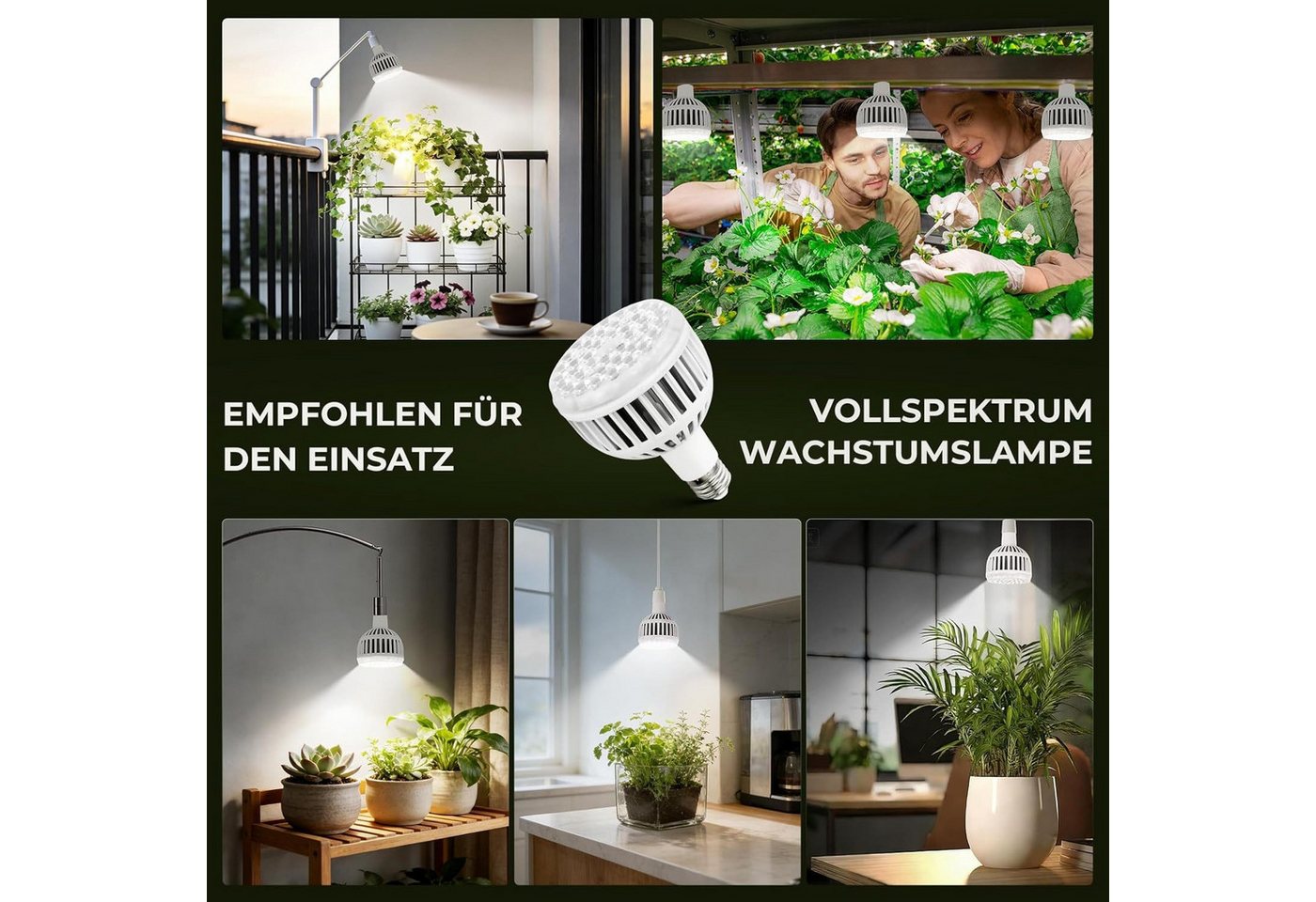 kowdom Pflanzenlampe Pflanzenlampe LED Vollspektrum E27 150 LED PPFD 3588 für Wachstum, LED, Vollspektrum (400-780nm), 150 LEDs, Vollspektrum, PPFD, Alukühlkörper, Überhitzungsschutz Bild 2