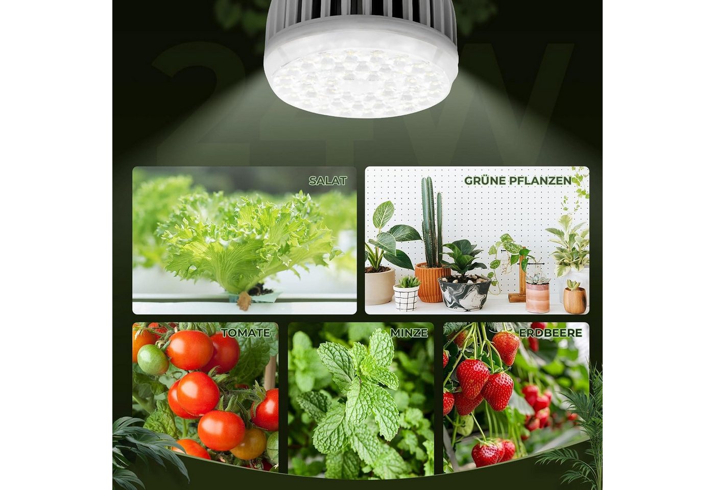 kowdom Pflanzenlampe Pflanzenlampe LED Vollspektrum E27 150 LED PPFD 3588 für Wachstum, LED, Vollspektrum (400-780nm), 150 LEDs, Vollspektrum, PPFD, Alukühlkörper, Überhitzungsschutz Bild 4